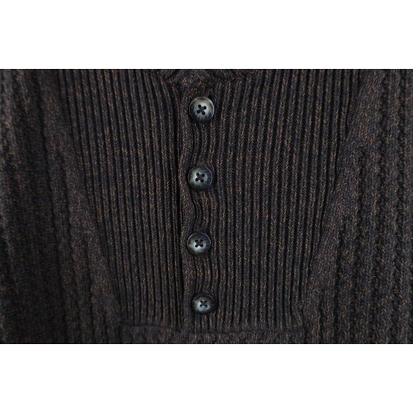 Vintage Eddie Bauer Mens Large Faded Cotton Ribbed Knit Henley Sweater Brown - Picture 6 of 12